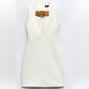 Elegant Cream Dress with Belt Accent